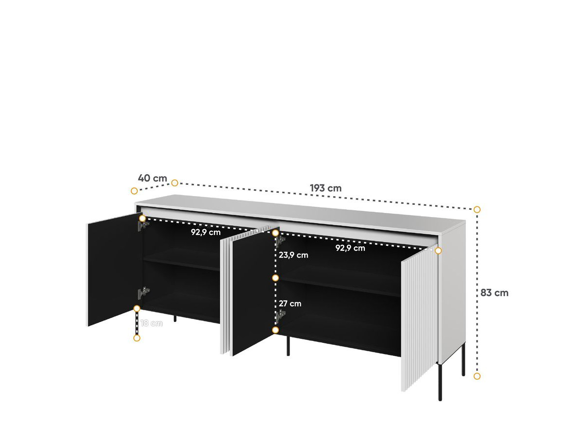 Ensemble LENARA avec buffet 193 cm + meuble TV 193 cm + table basse avec tasseaux et LED