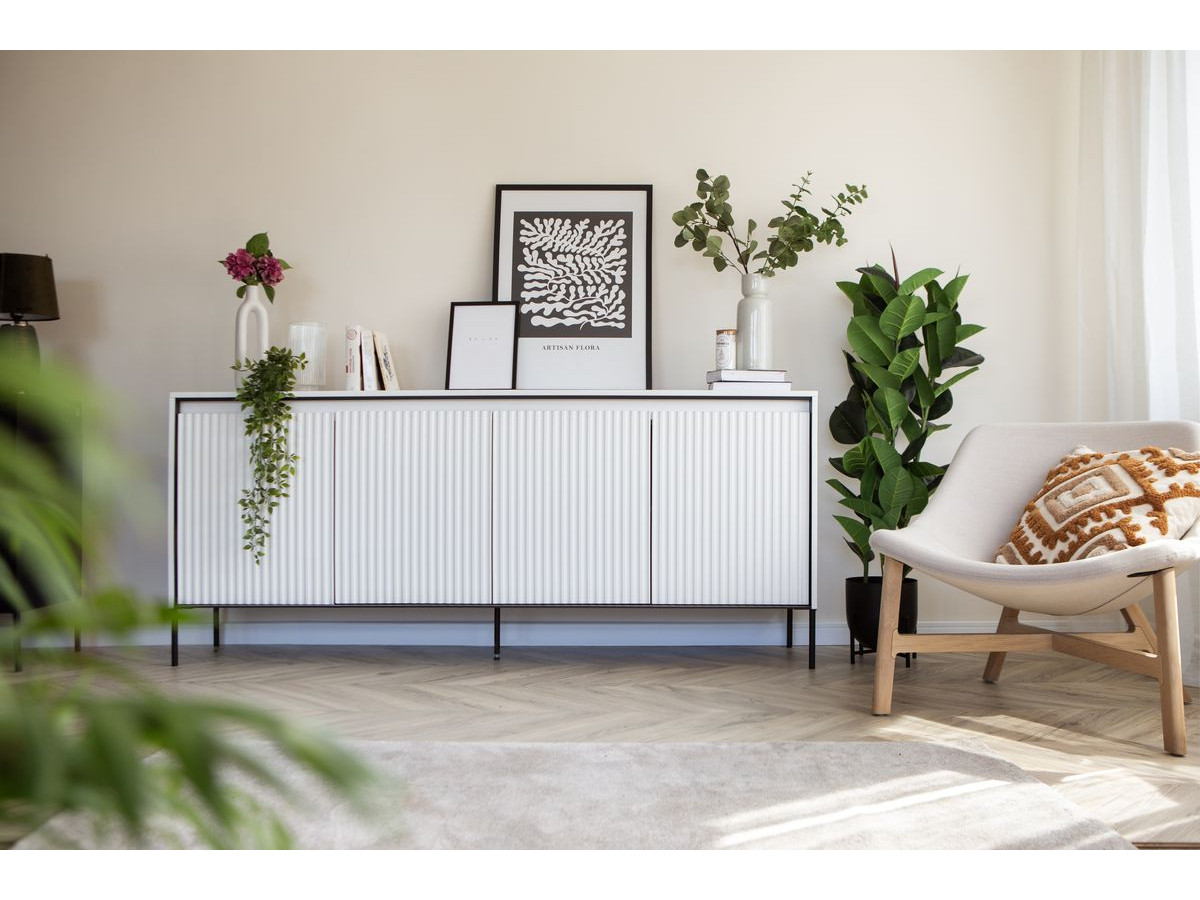 Ensemble LENARA avec buffet 193 cm + meuble TV 193 cm + table basse avec tasseaux et LED