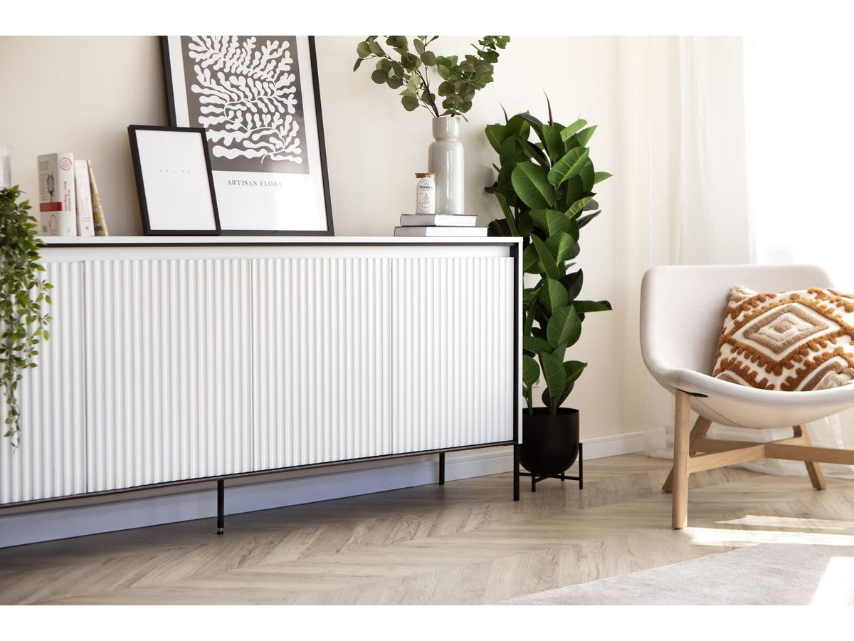 Ensemble LENARA avec buffet 193 cm + meuble TV 193 cm + table basse avec tasseaux et LED