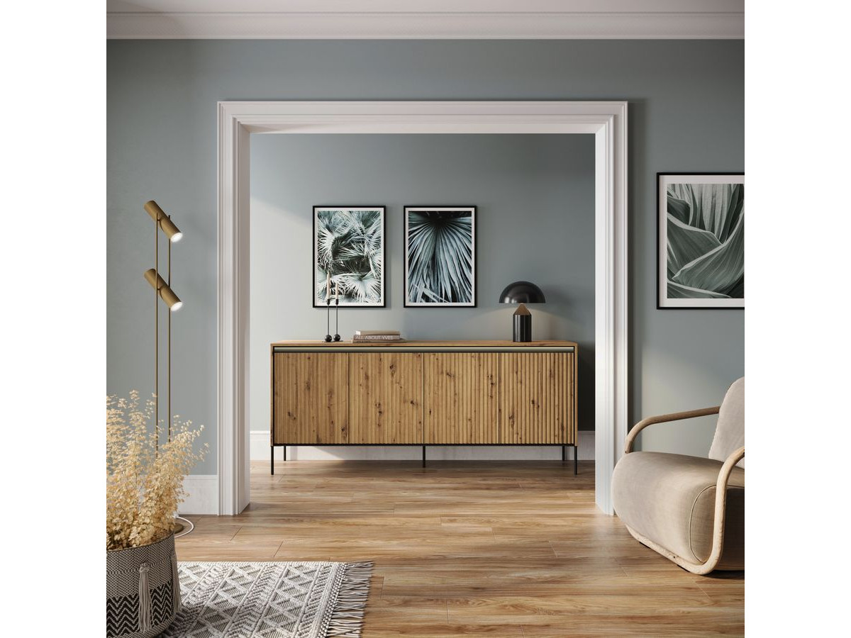 Ensemble LENARA avec buffet 193 cm + meuble TV 193 cm + table basse avec tasseaux et LED