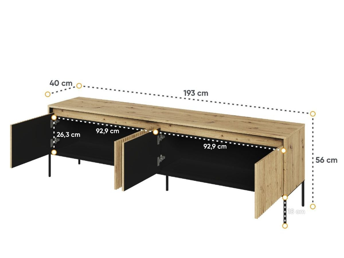 Ensemble LENARA avec buffet 193 cm + meuble TV 193 cm + table basse avec tasseaux et LED