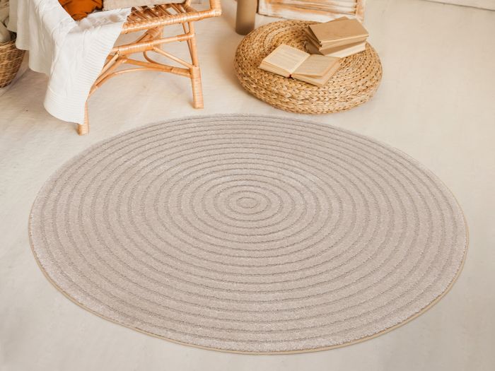 Tapis rond poils ras ONDELIA motif géométrique
