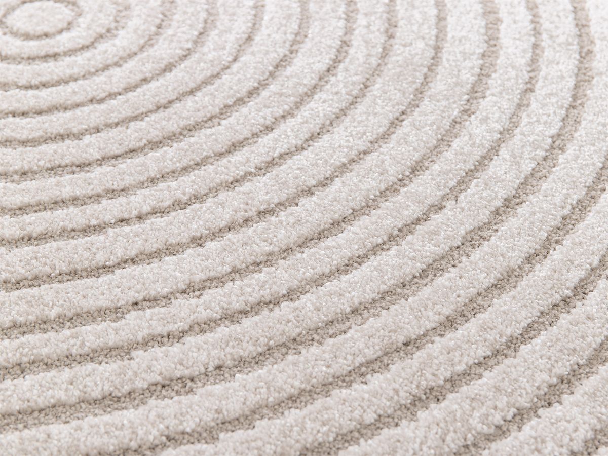 Tapis rond poils ras ONDELIA motif géométrique beige — vue 6