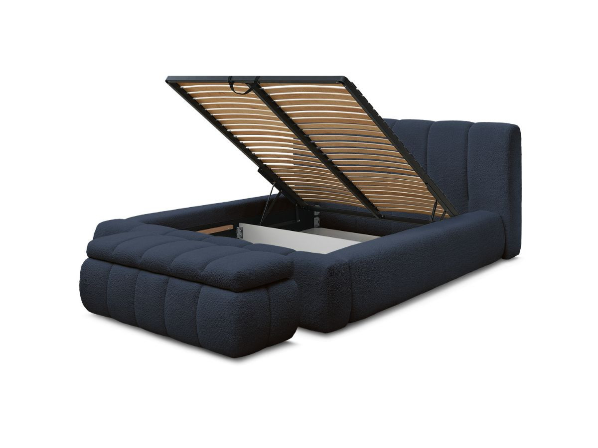 Lit coffre DENALI tissu bouclette + Bout de lit DENALI