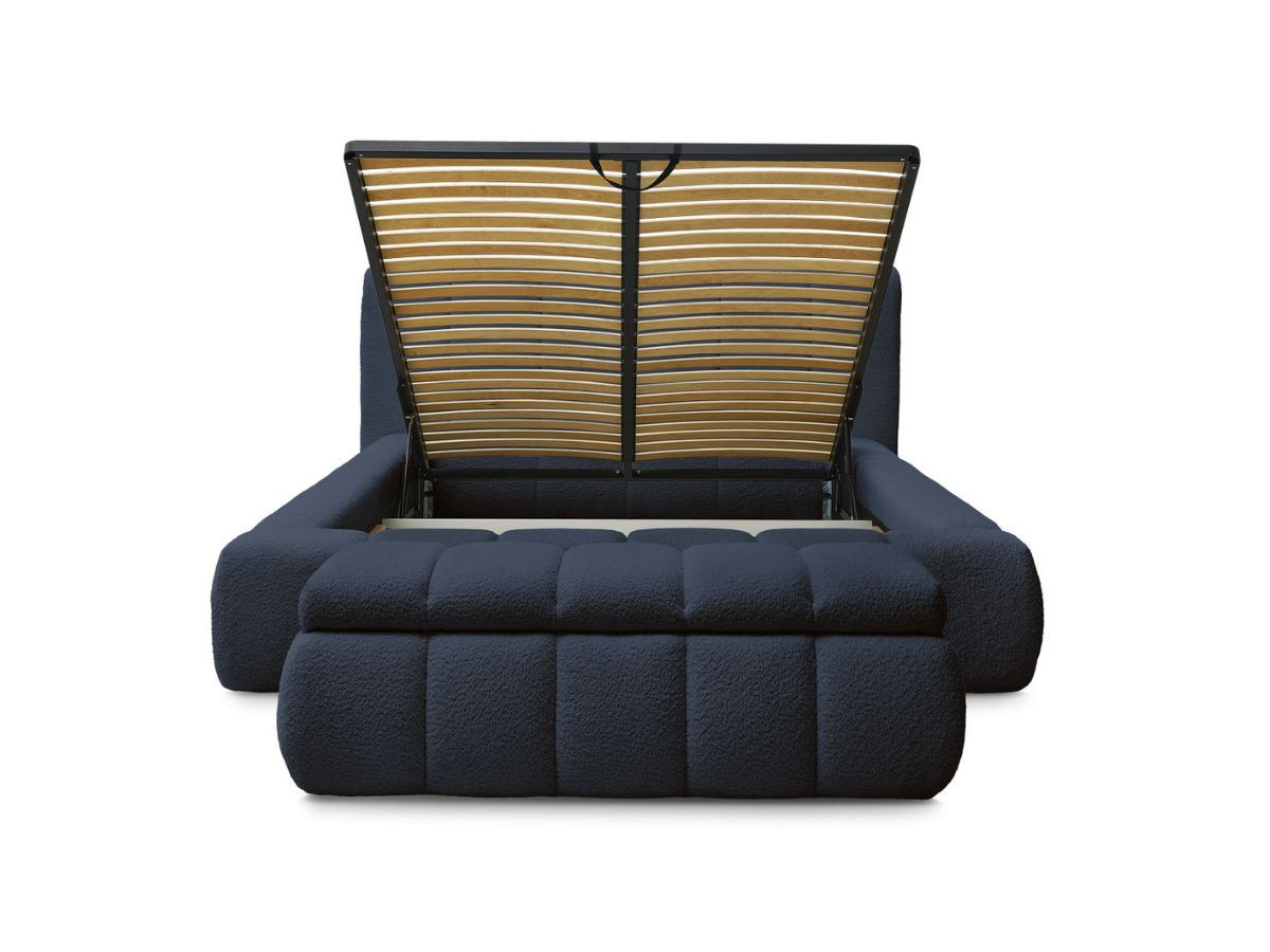 Lit coffre DENALI tissu bouclette + Bout de lit DENALI