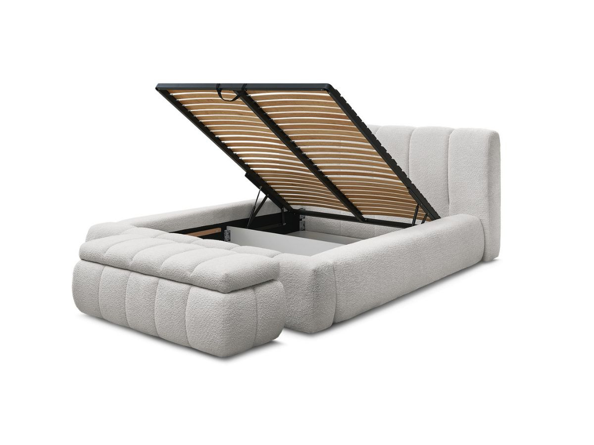 Lit coffre DENALI tissu bouclette + Bout de lit DENALI