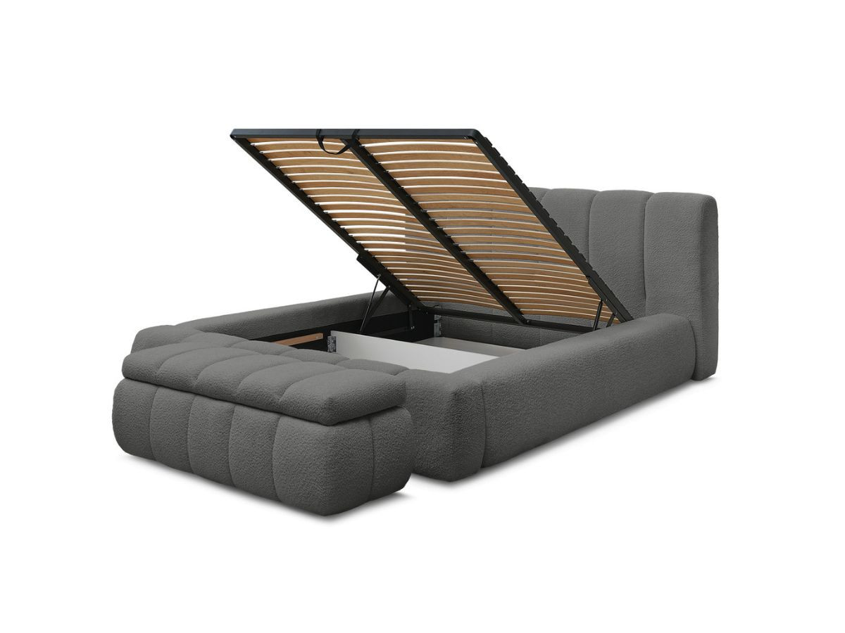 Lit coffre DENALI tissu bouclette + Bout de lit DENALI