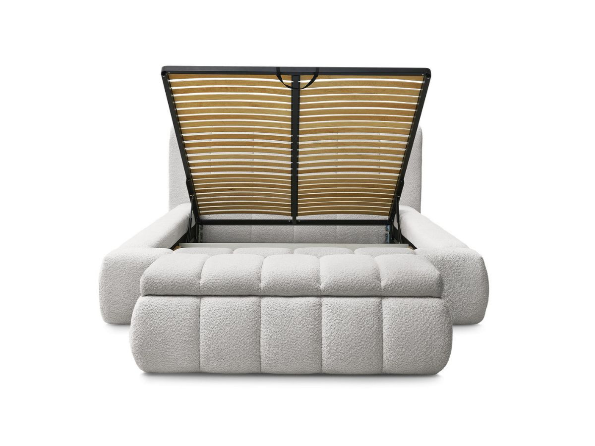 Lit coffre DENALI tissu bouclette + Bout de lit DENALI