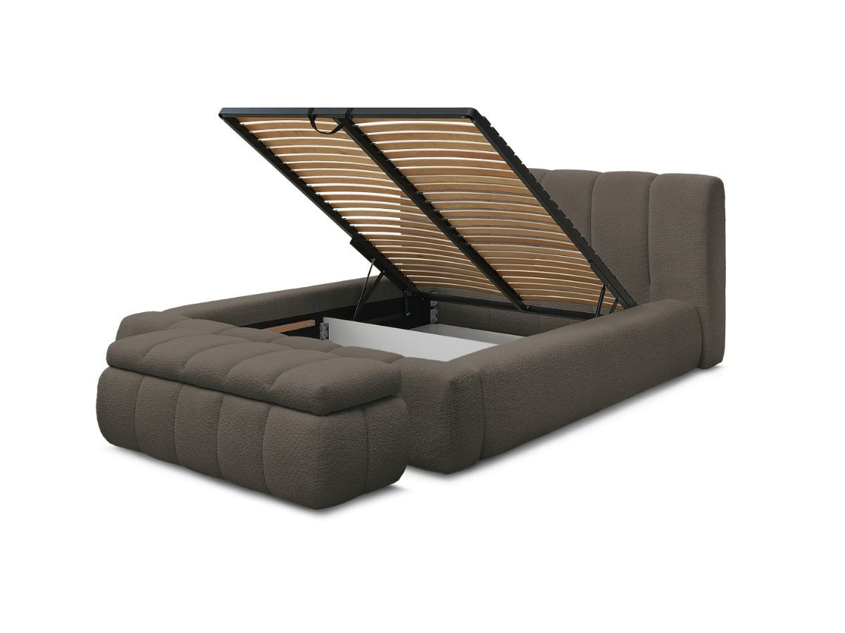 Lit coffre DENALI tissu bouclette + Bout de lit DENALI