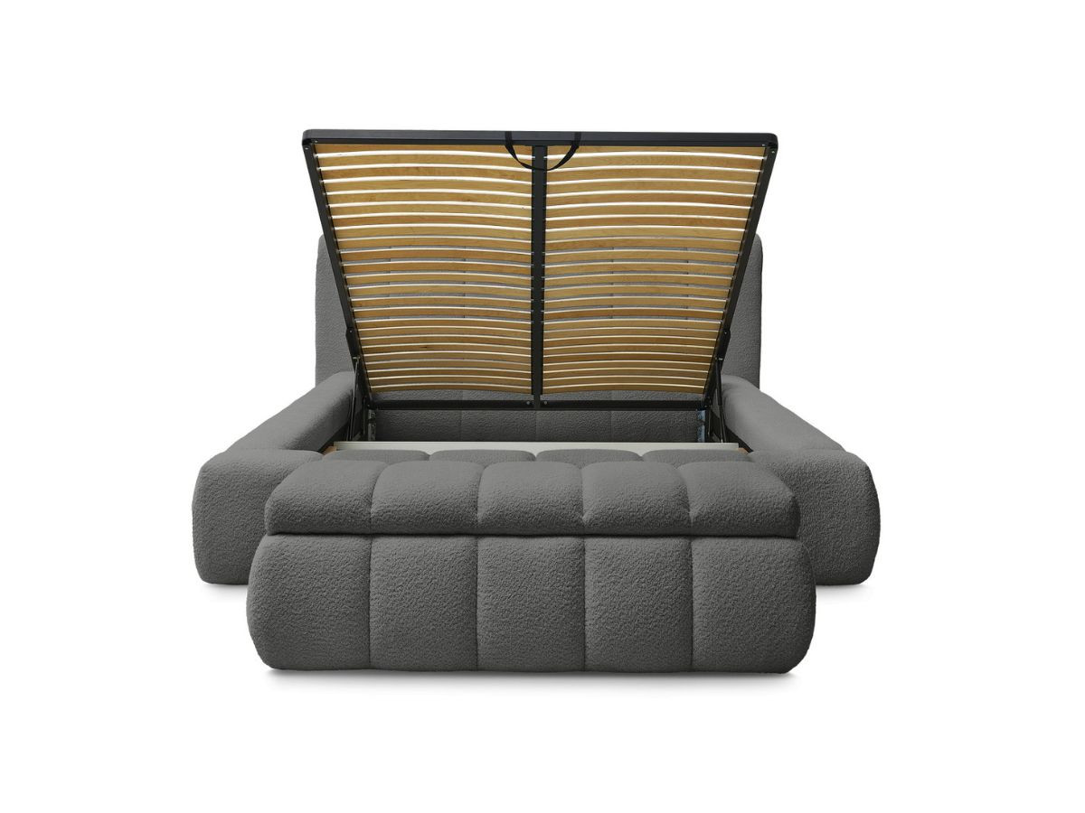 Lit coffre DENALI tissu bouclette + Bout de lit DENALI