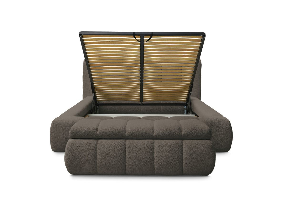 Lit coffre DENALI tissu bouclette + Bout de lit DENALI