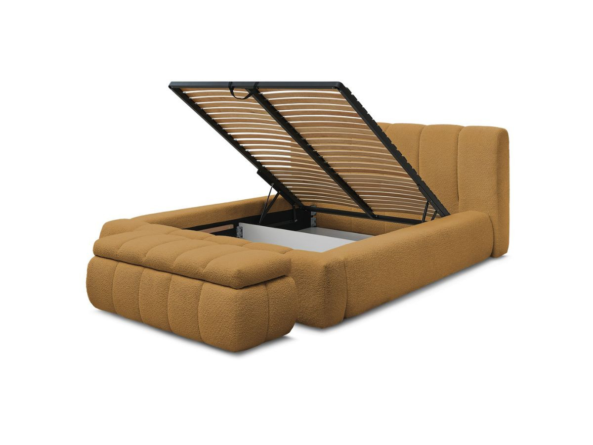 Lit coffre DENALI tissu bouclette + Bout de lit DENALI
