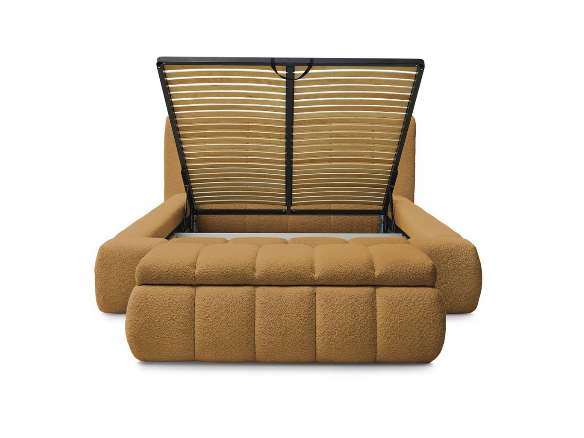 Lit coffre DENALI tissu bouclette + Bout de lit DENALI