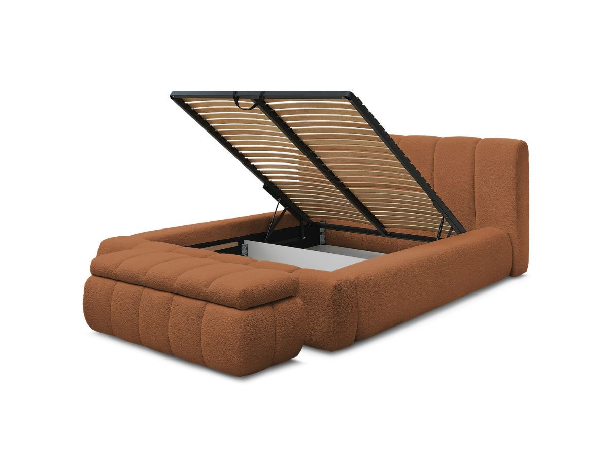 Lit coffre DENALI tissu bouclette + Bout de lit DENALI