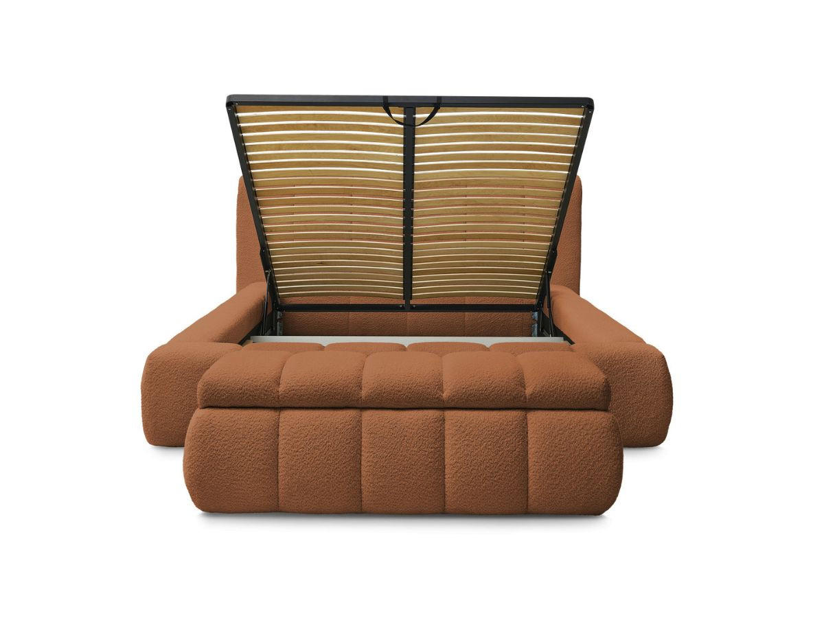 Lit coffre DENALI tissu bouclette + Bout de lit DENALI