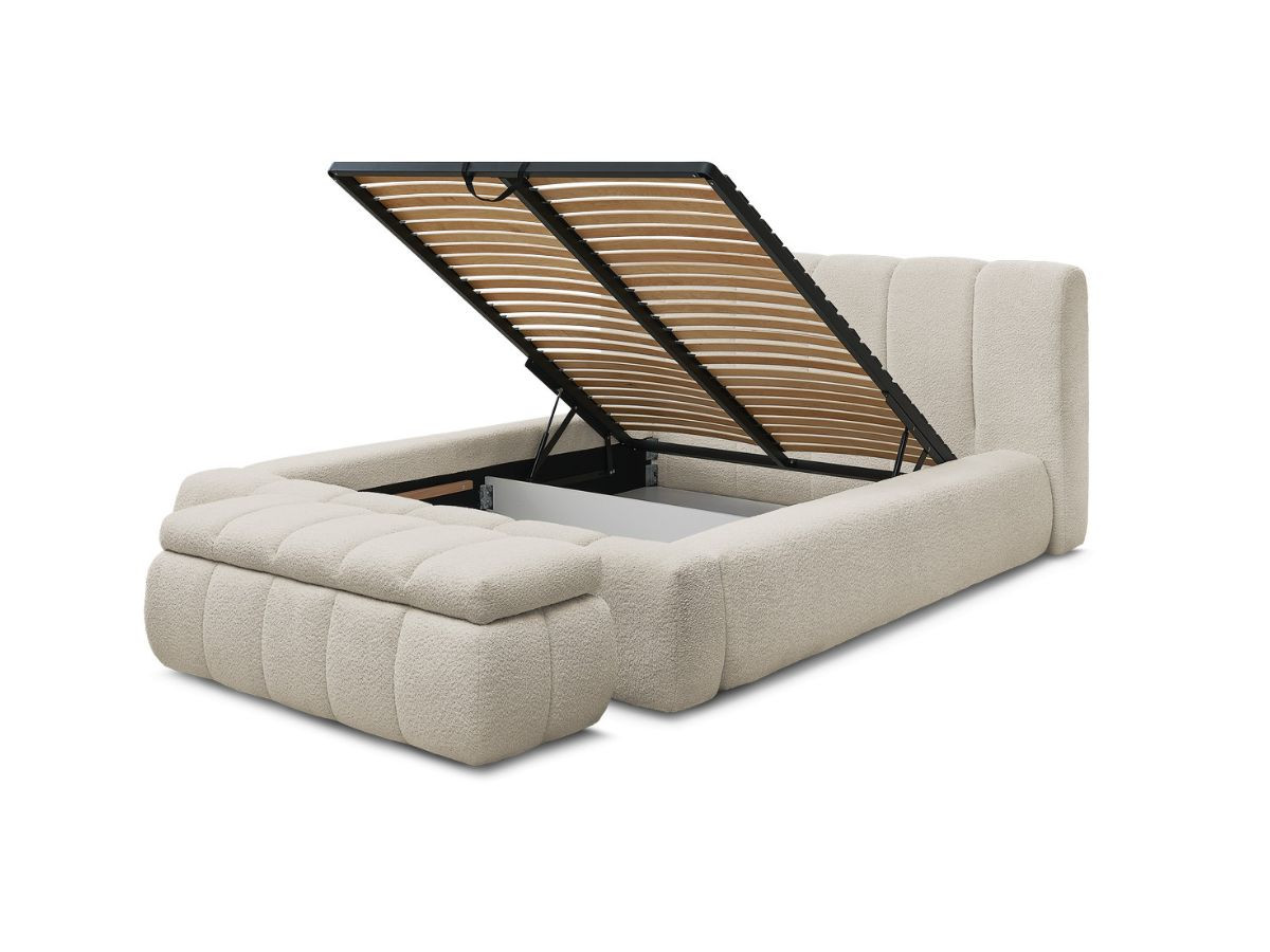 Lit coffre DENALI tissu bouclette + Bout de lit DENALI