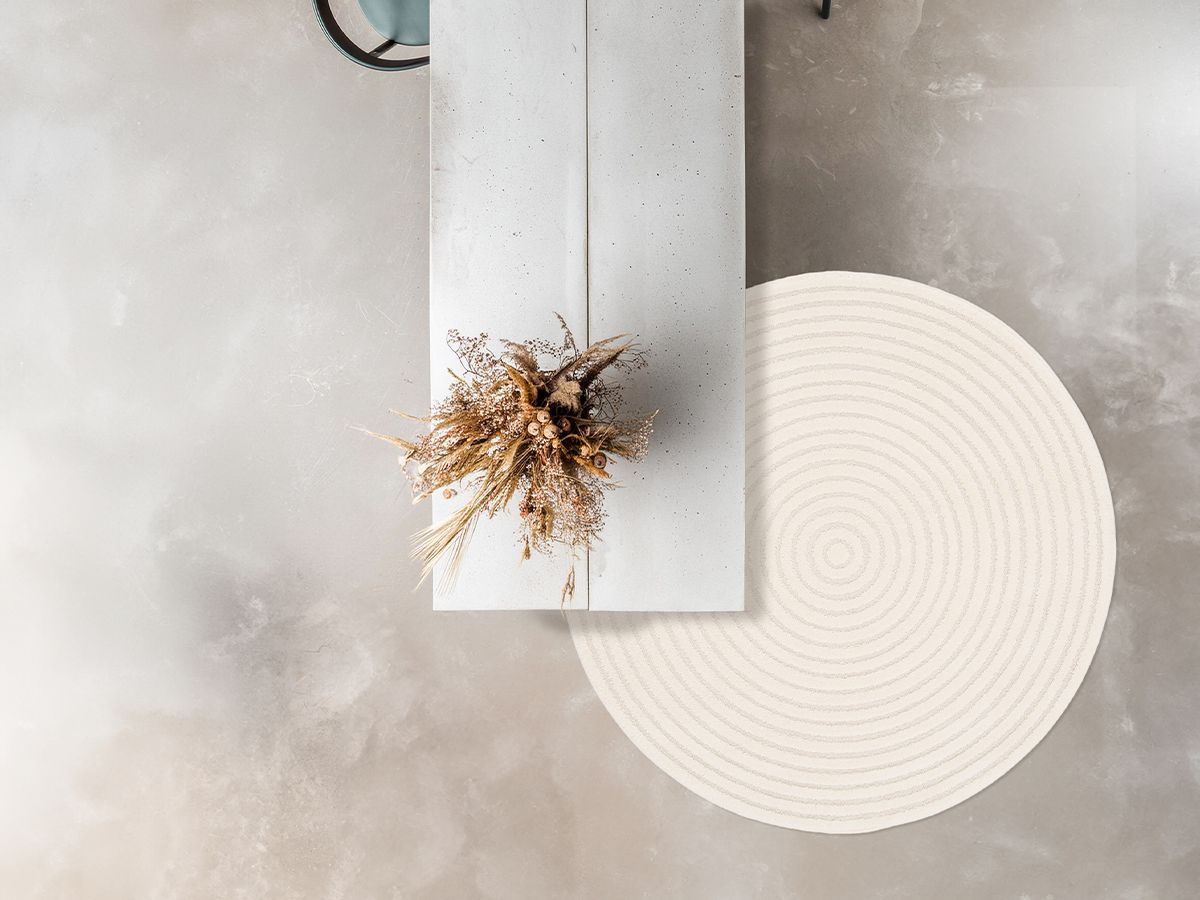 Tapis rond poils ras ONDELIA motif géométrique crème — vue 5