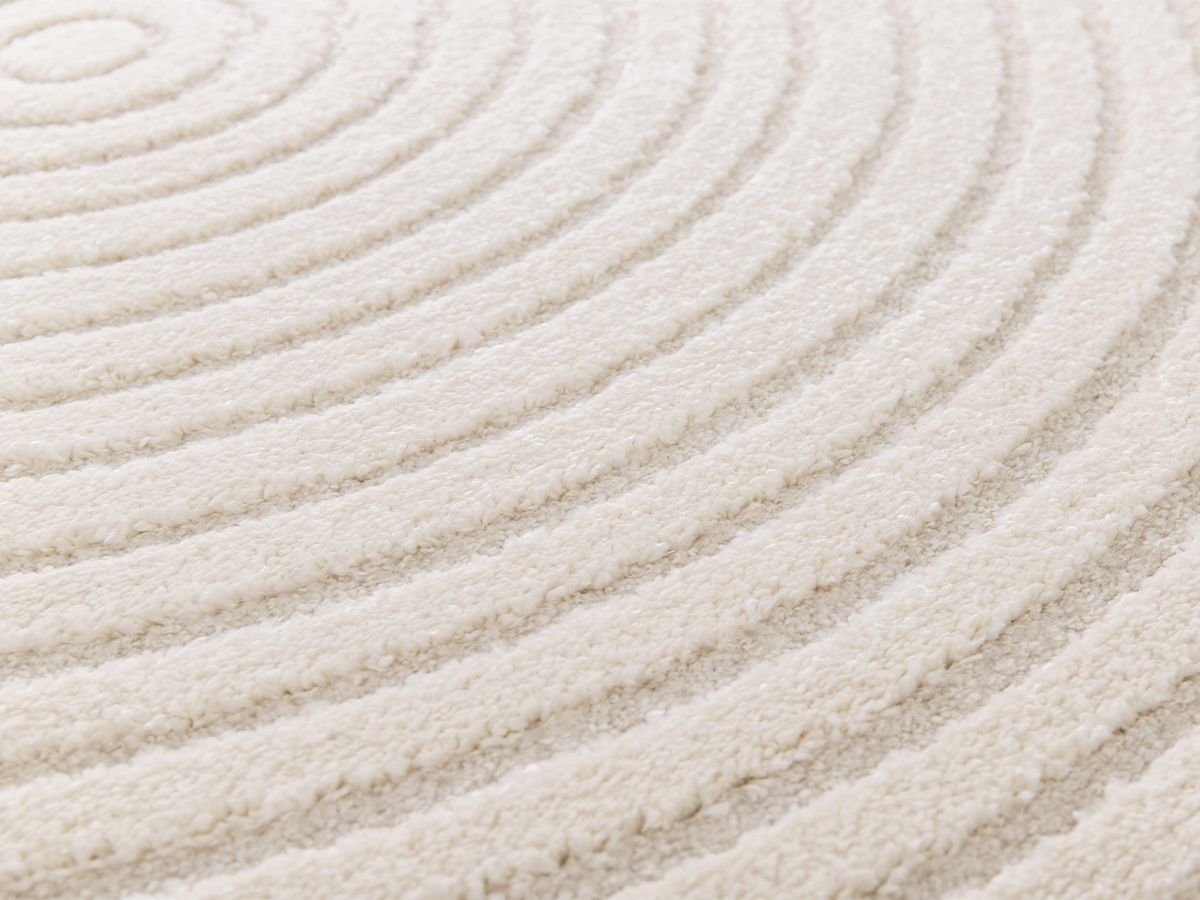 Tapis rond poils ras ONDELIA motif géométrique crème — vue 6