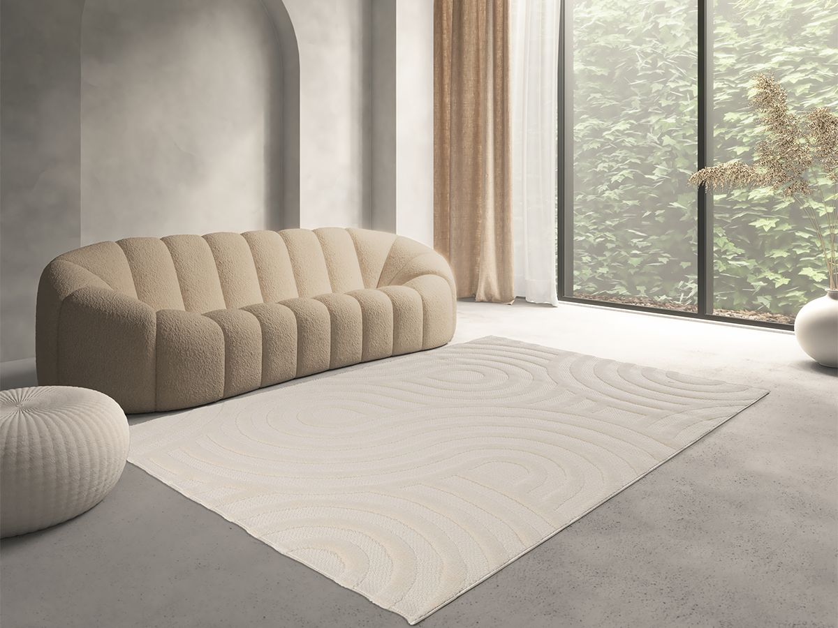Tapis poils ras JOSIE motif abstrait beige — vue 5