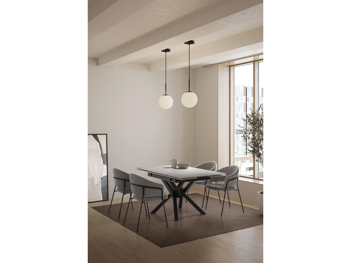 Table à manger carrée extensible 90 à 150 cm LENA plateau céramique blanc   BOBOCHIC