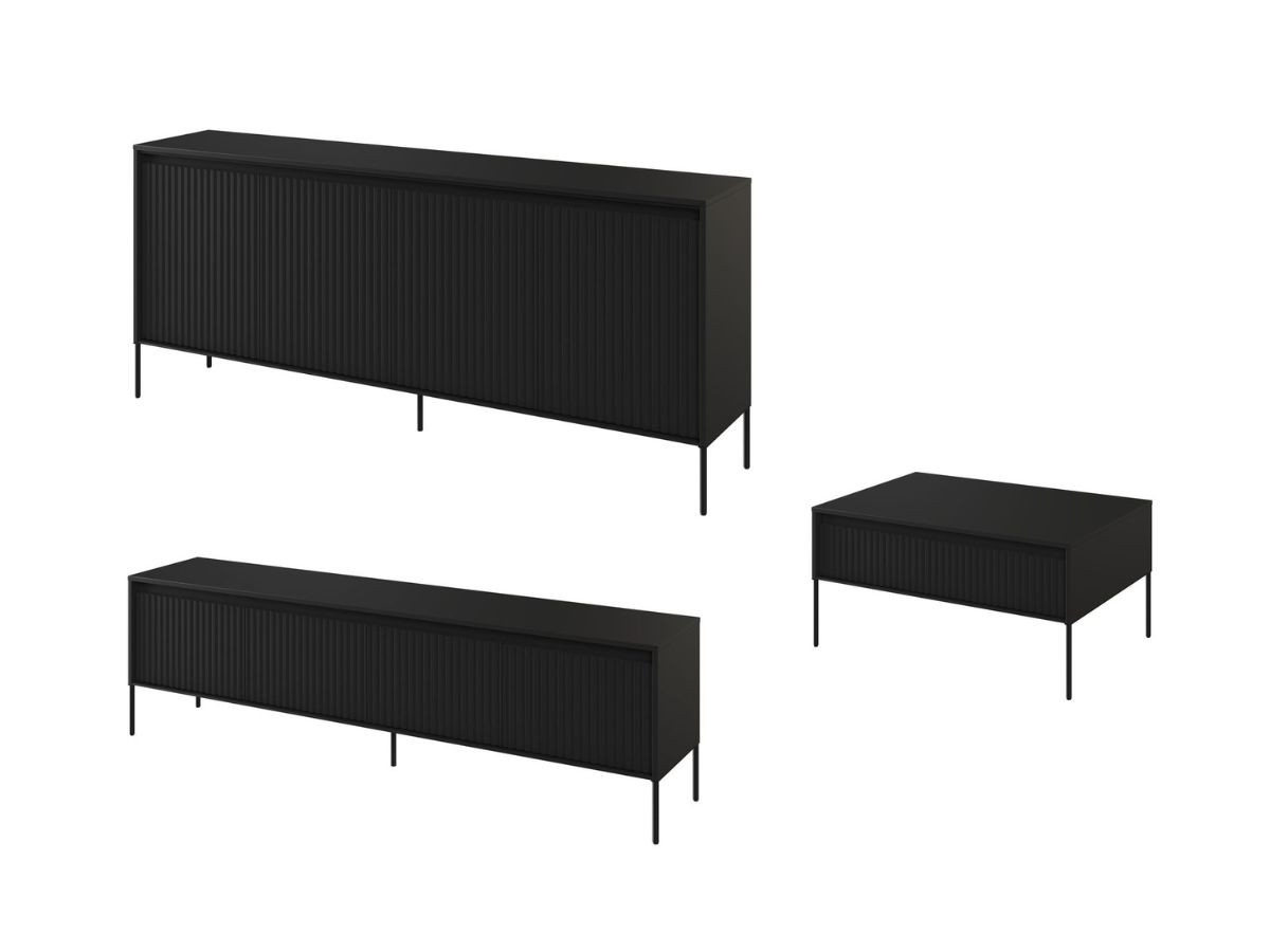 Ensemble LENARA avec buffet 193 cm + meuble TV 193 cm + table basse avec tasseaux et LED