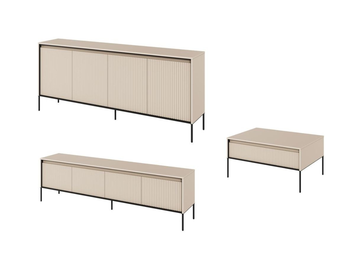 Ensemble LENARA avec buffet 193 cm + meuble TV 193 cm + table basse avec tasseaux et LED