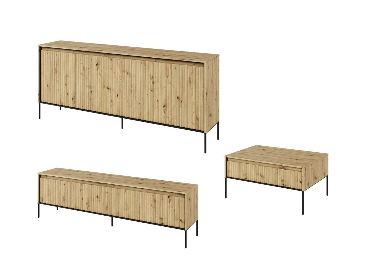 Ensemble LENARA avec buffet 193 cm + meuble TV 193 cm + table basse avec tasseaux et LED