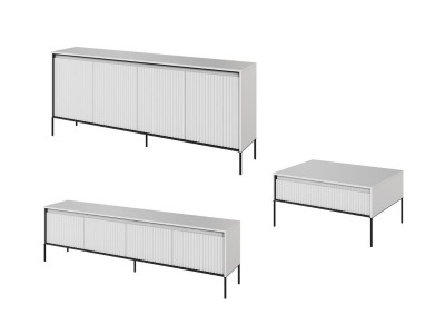 Ensemble LENARA avec buffet 193 cm + meuble TV 193 cm + table basse avec tasseaux et LED