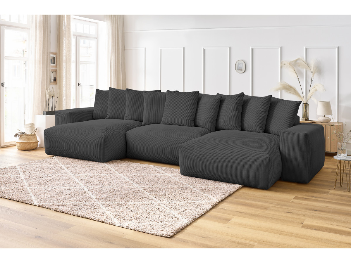 Canapé panoramique VOLTAIRE velours côtelé gris foncé — vue 5