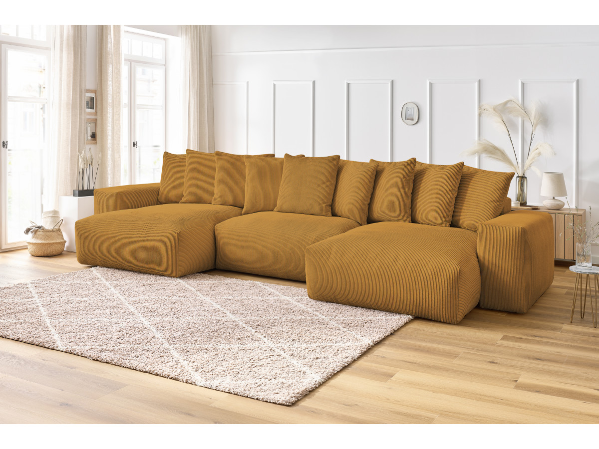 Canapé panoramique VOLTAIRE velours côtelé jaune — vue 5