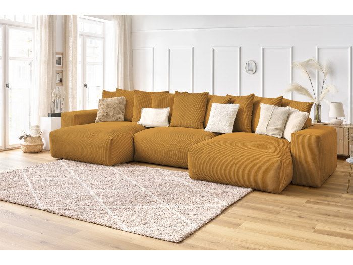 Canapé panoramique fixe VOLTAIRE velours côtelé