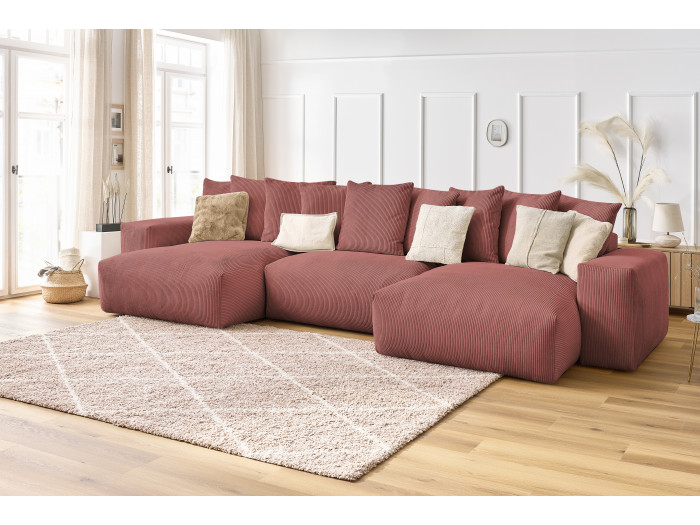 Canapé panoramique fixe VOLTAIRE velours côtelé