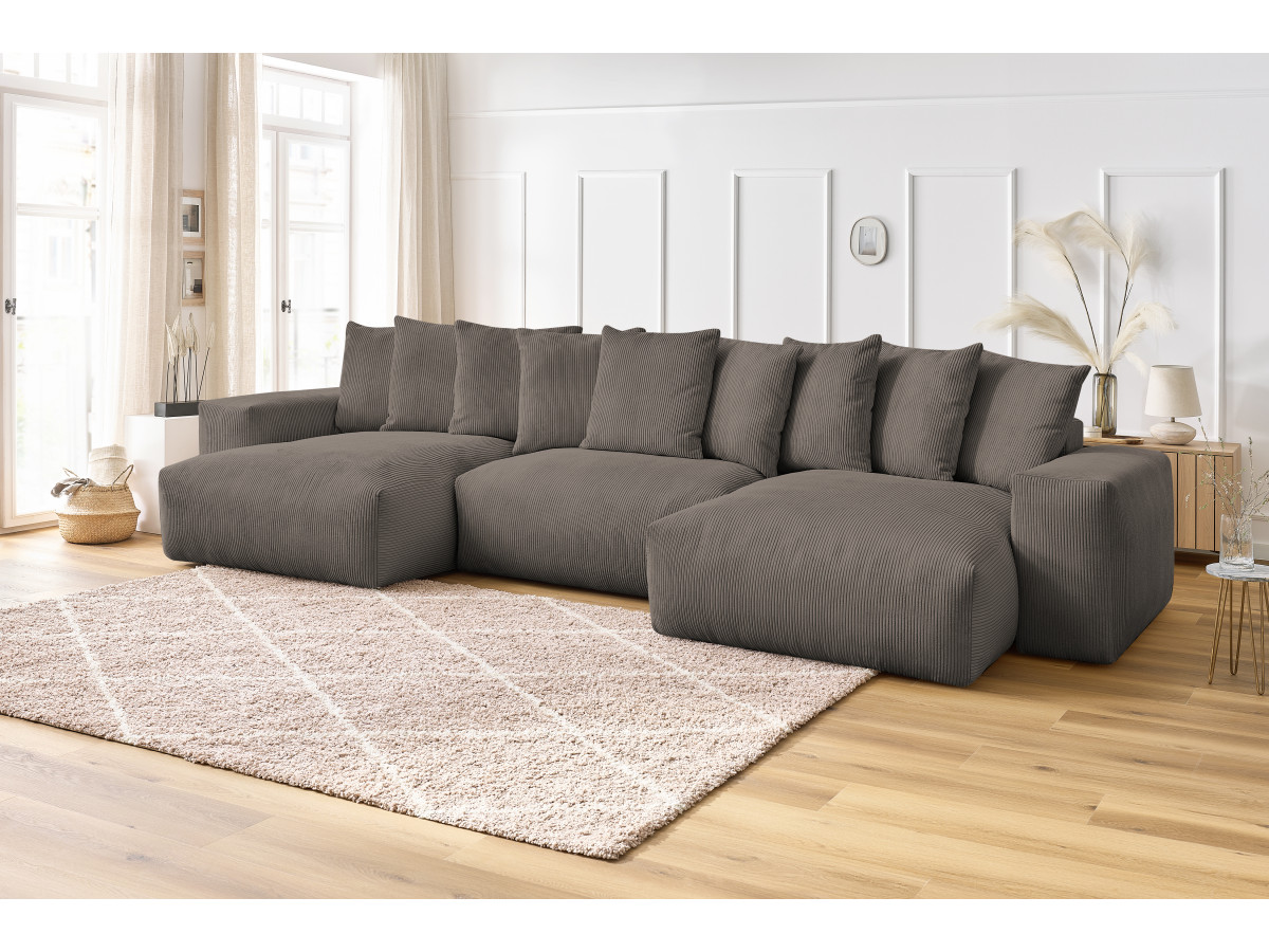 Canapé panoramique VOLTAIRE velours côtelé taupe — vue 5