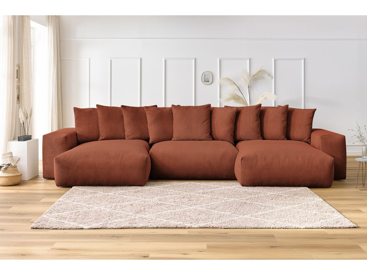 Canapé panoramique VOLTAIRE velours côtelé orange — vue 5