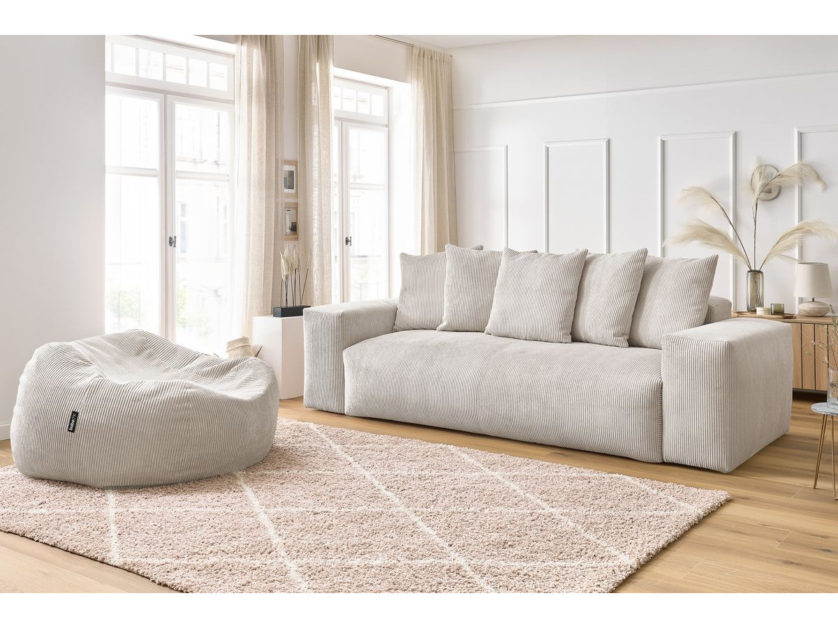 Canapé droit 3 places VOLTAIRE velours côtelé avec pouf beige — vue 5