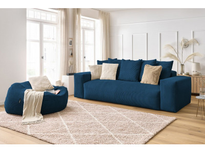 Canapé droit fixe 3 places VOLTAIRE velours côtelé avec pouf