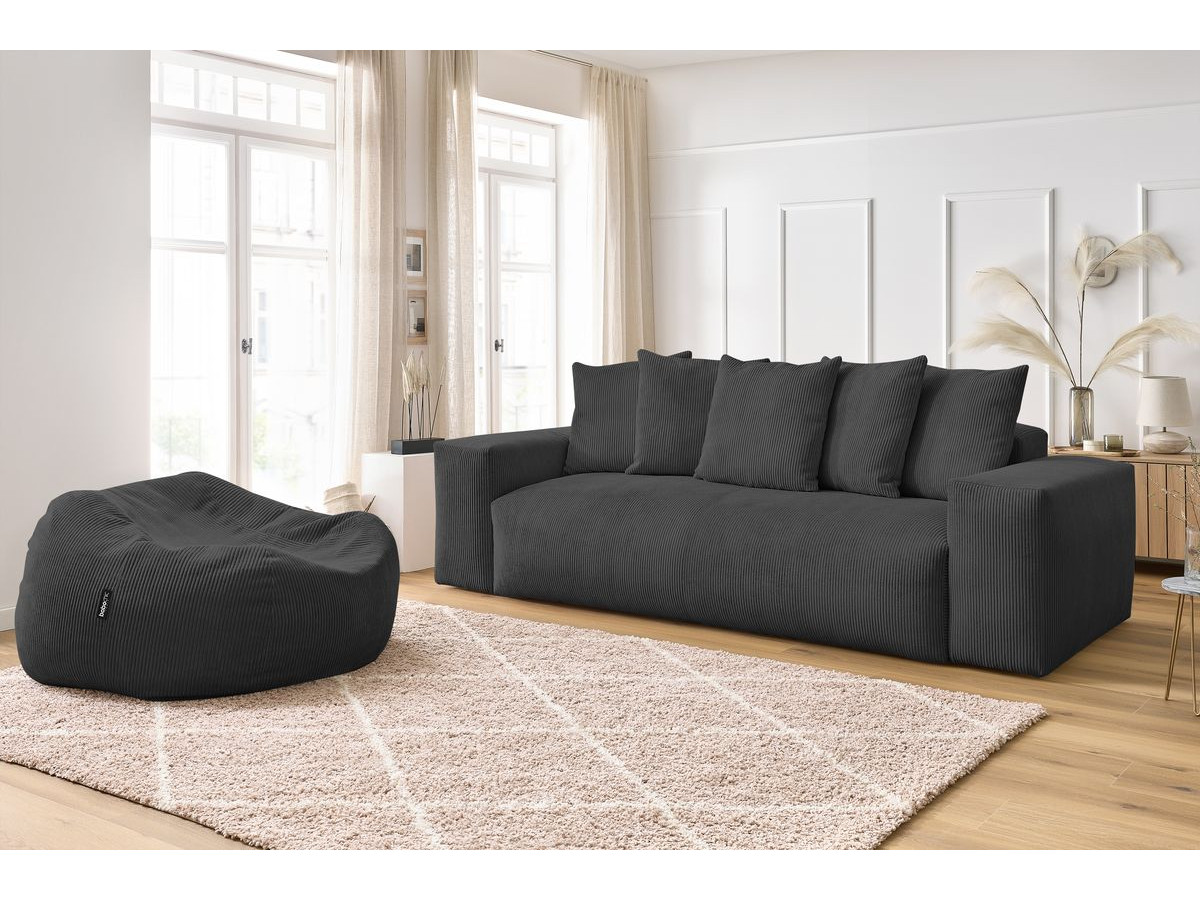 Canapé droit 3 places VOLTAIRE velours côtelé avec pouf gris foncé — vue 5