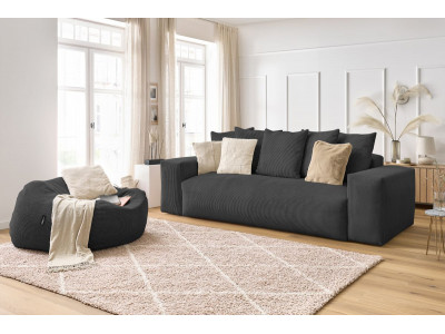 Canapé droit fixe 3 places VOLTAIRE velours côtelé avec pouf