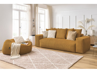 Canapé droit fixe 3 places VOLTAIRE velours côtelé avec pouf