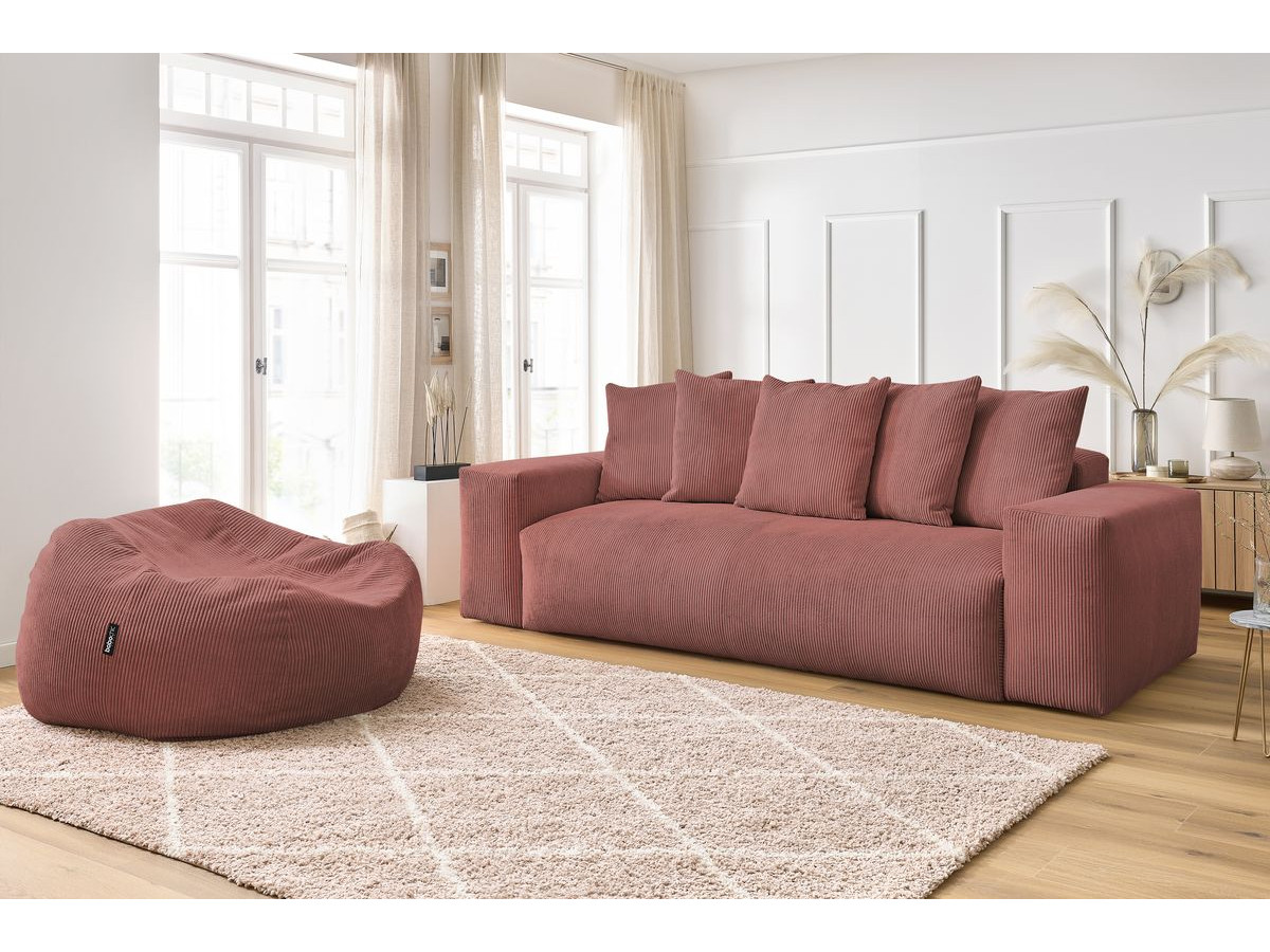 Canapé droit 3 places VOLTAIRE velours côtelé avec pouf rose — vue 5