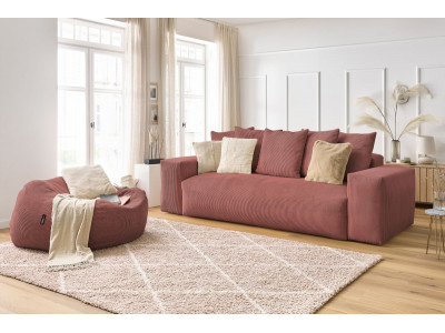 Canapé droit fixe 3 places VOLTAIRE velours côtelé avec pouf