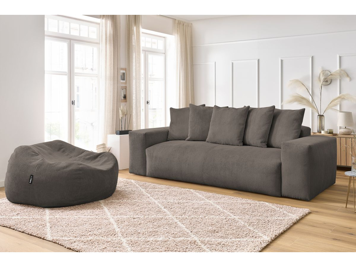 Canapé droit fixe 3 places VOLTAIRE velours côtelé avec pouf taupe   BOBOCHIC - Vue supplémentaire 3