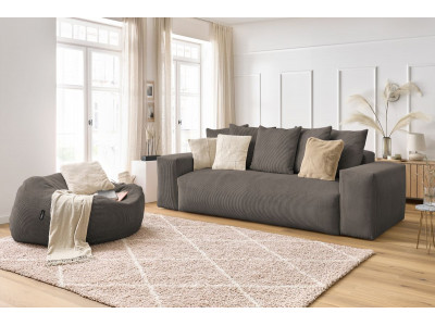Canapé droit fixe 3 places VOLTAIRE velours côtelé avec pouf