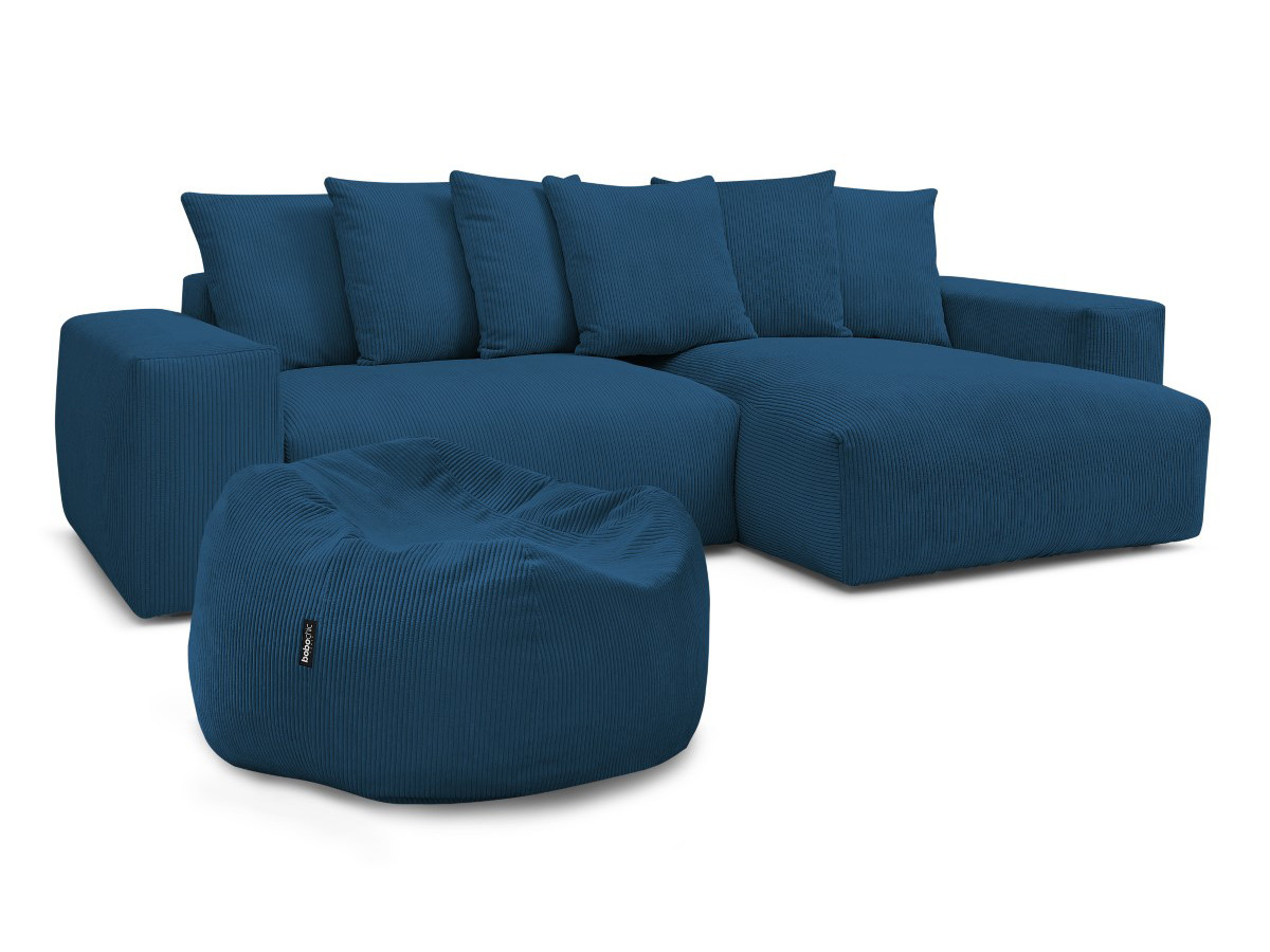 Canapé d'angle réversible VOLTAIRE velours côtelé avec pouf