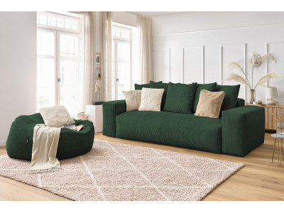 Canapé droit fixe 3 places VOLTAIRE velours côtelé avec pouf