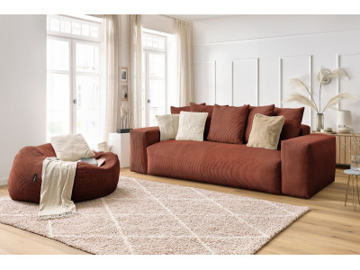 Canapé droit fixe 3 places VOLTAIRE velours côtelé avec pouf