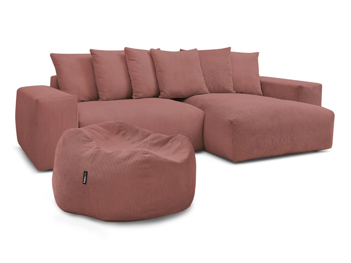 Canapé d'angle réversible VOLTAIRE velours côtelé avec pouf