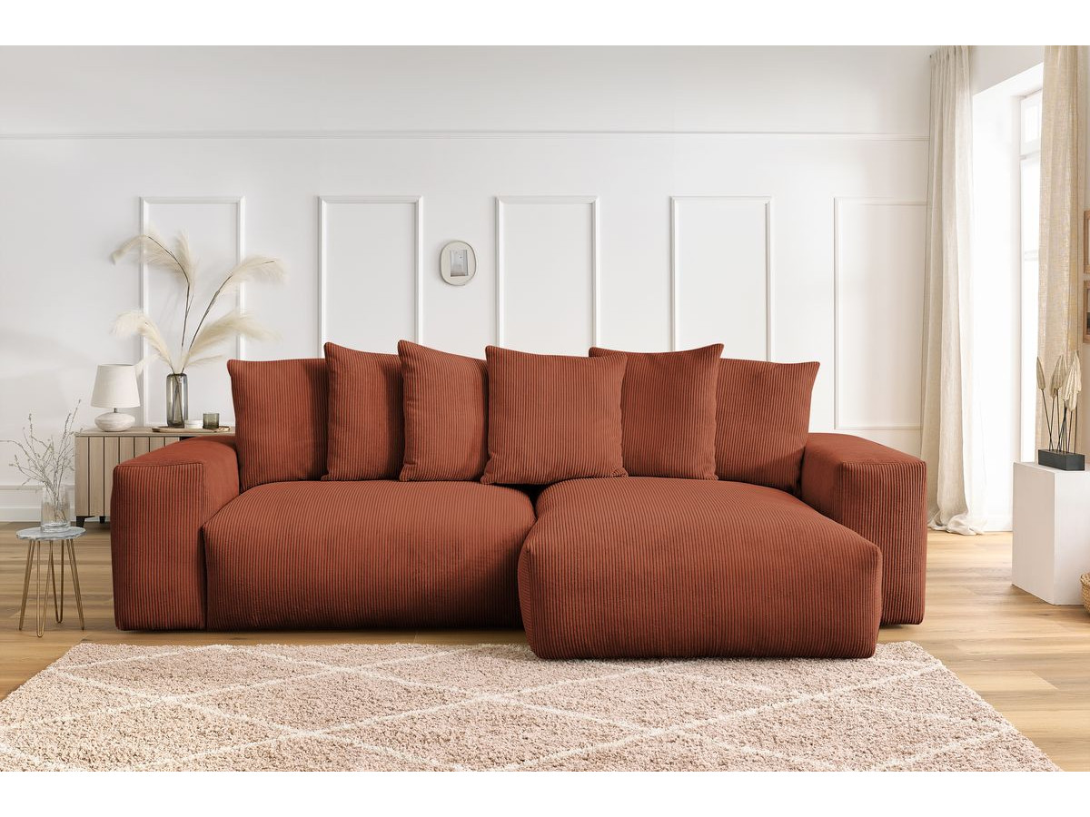Canapé d'angle réversible VOLTAIRE velours côtelé orange — vue 5