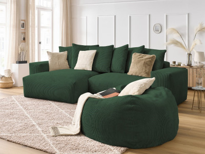 Canapé d'angle réversible VOLTAIRE velours côtelé avec pouf