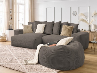 Canapé d'angle réversible VOLTAIRE velours côtelé avec pouf